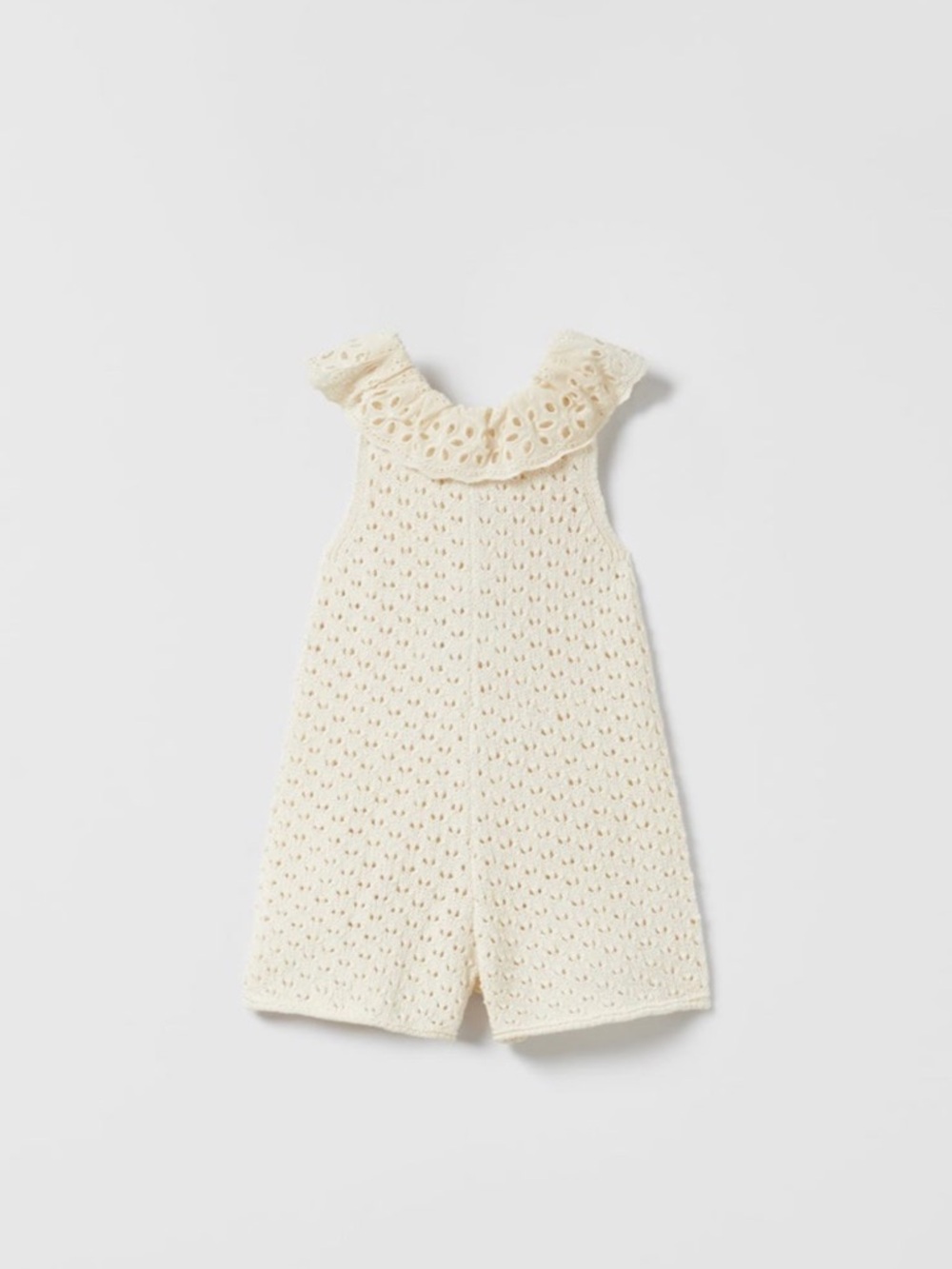 ZARA Cream Crochet Knit Romper with Lace Eyelet Collar